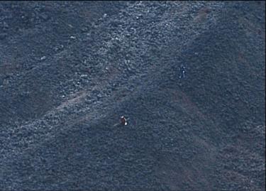two volcanogist retrieve lava samples